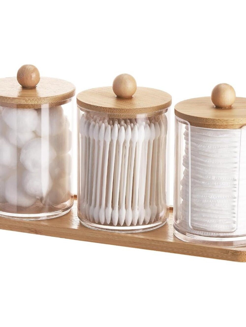 10 oz Qtip Holder with Vanity Tray, 3 Pack Cotton Swab/Ball/Pad Dispenser Apothe